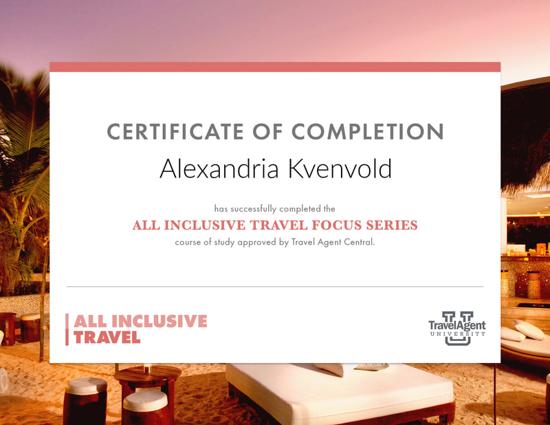 Certification of completion. Training for All-Inclusive All Inclusive Travel through travel agent university